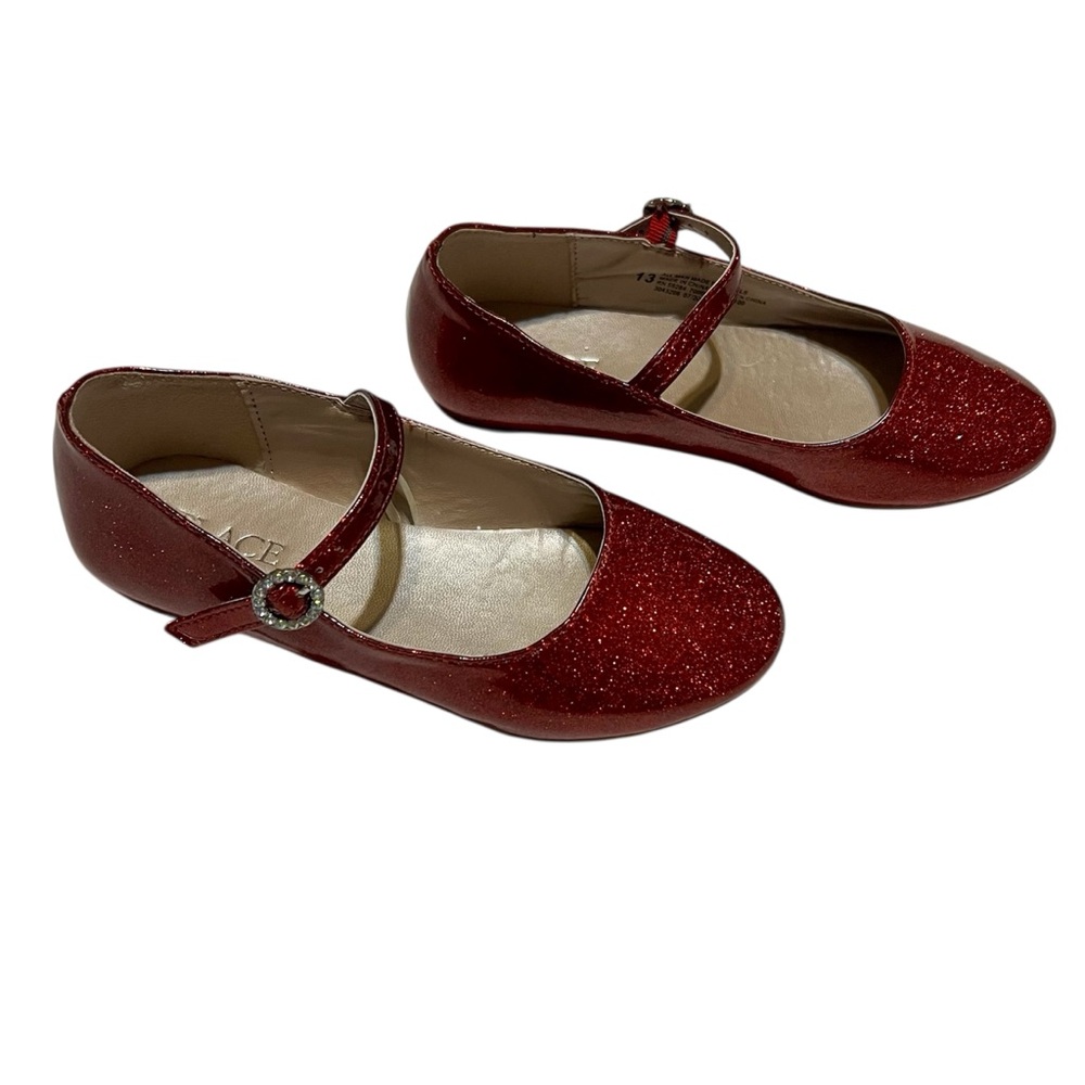 The Children’s Place Red Glitter Shoes Flats Christmas Dress Shoes Strap 13